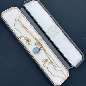 Juicy Couture Blue Opal Bow Pendant Necklace Gold Tone Pink Crystals w Box